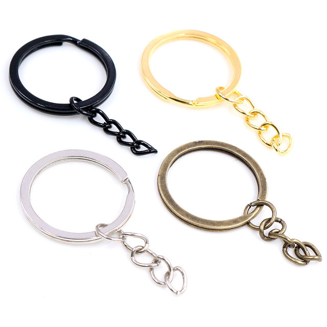 Wadsfred 20Pcs/Lot Key Ring Key Chain ( Ring Size 28mm) Fashion Gold Color Rhodium Black Colors Plated 50mm